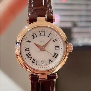 Classic Women's Rose Gold Watch with Brown Leather Strap